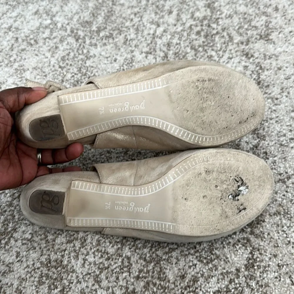Paul Green Tan Leather Slingback Platform Heels 10